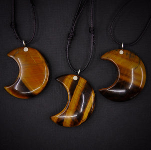 Tiger's Eye Crescent Moon Pendant - Sterling Silver - Made to Order