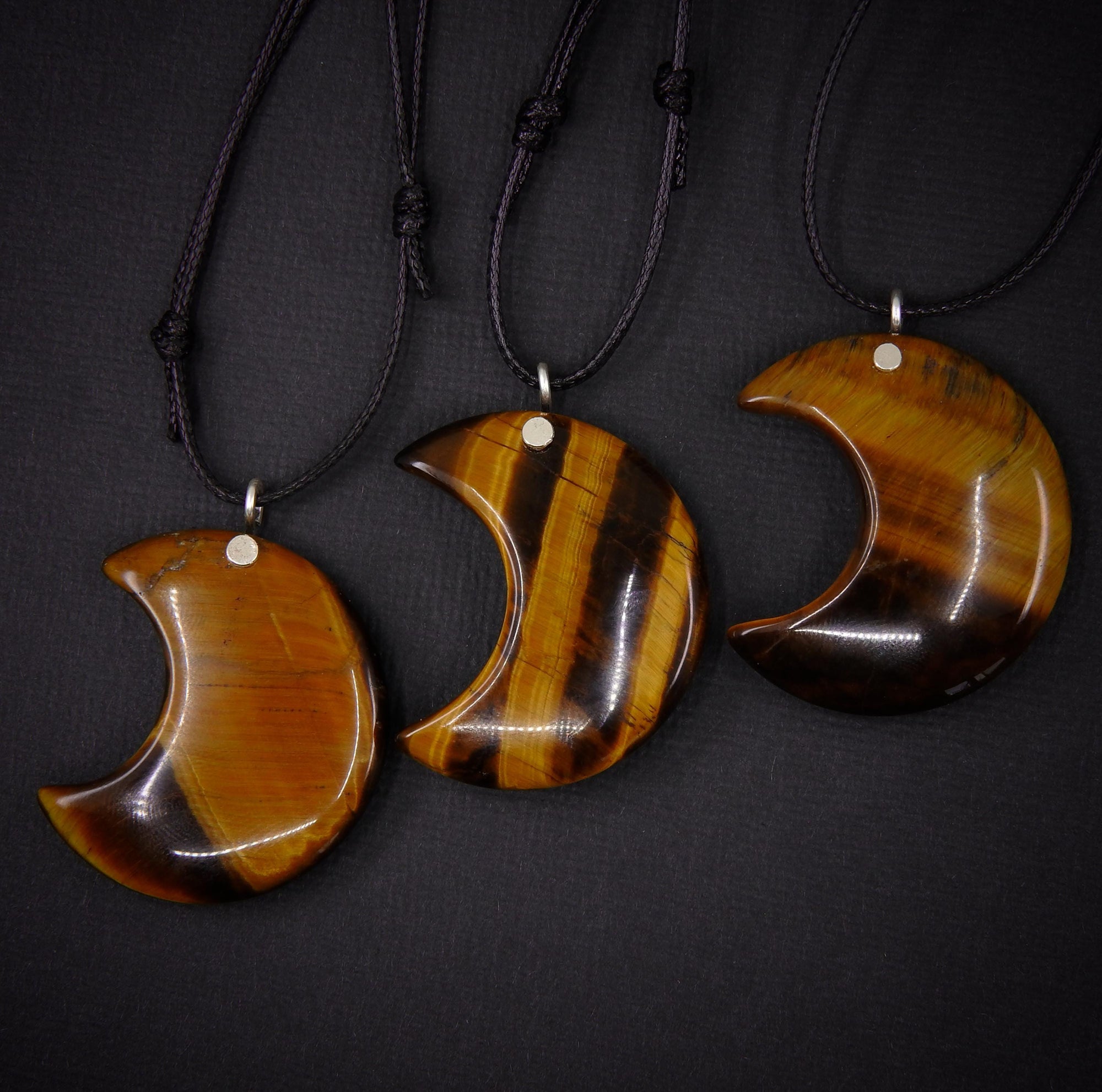 Tiger's Eye Crescent Moon Pendant - Sterling Silver - Made to Order