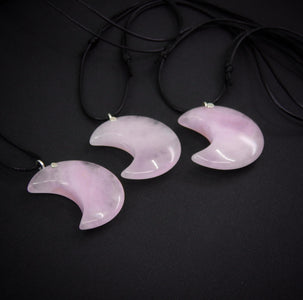 Rose Quartz Crescent Moon Pendant - Sterling Silver - Made to Order