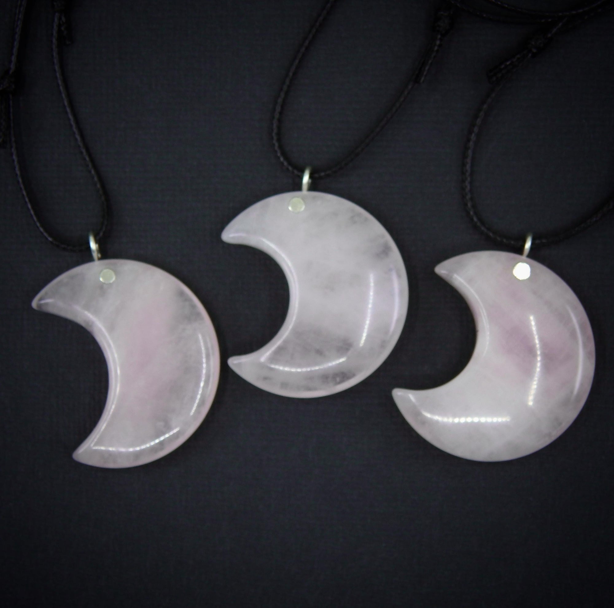 Rose Quartz Crescent Moon Pendant - Sterling Silver - Made to Order