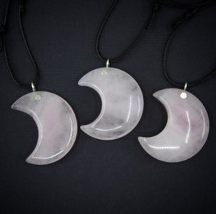 Rose Quartz Crescent Moon Pendant - Sterling Silver - Made to Order