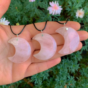 Rose Quartz Crescent Moon Pendant - Sterling Silver - Made to Order