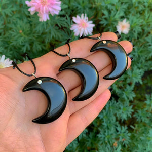 Black Onyx Crescent Moon Pendant - Sterling Silver - Made to Order