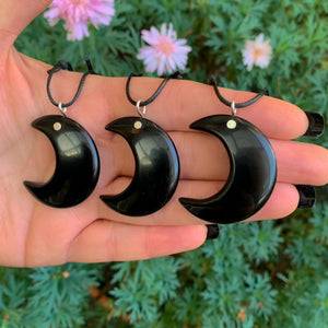 Black Onyx Crescent Moon Pendant - Sterling Silver - Made to Order