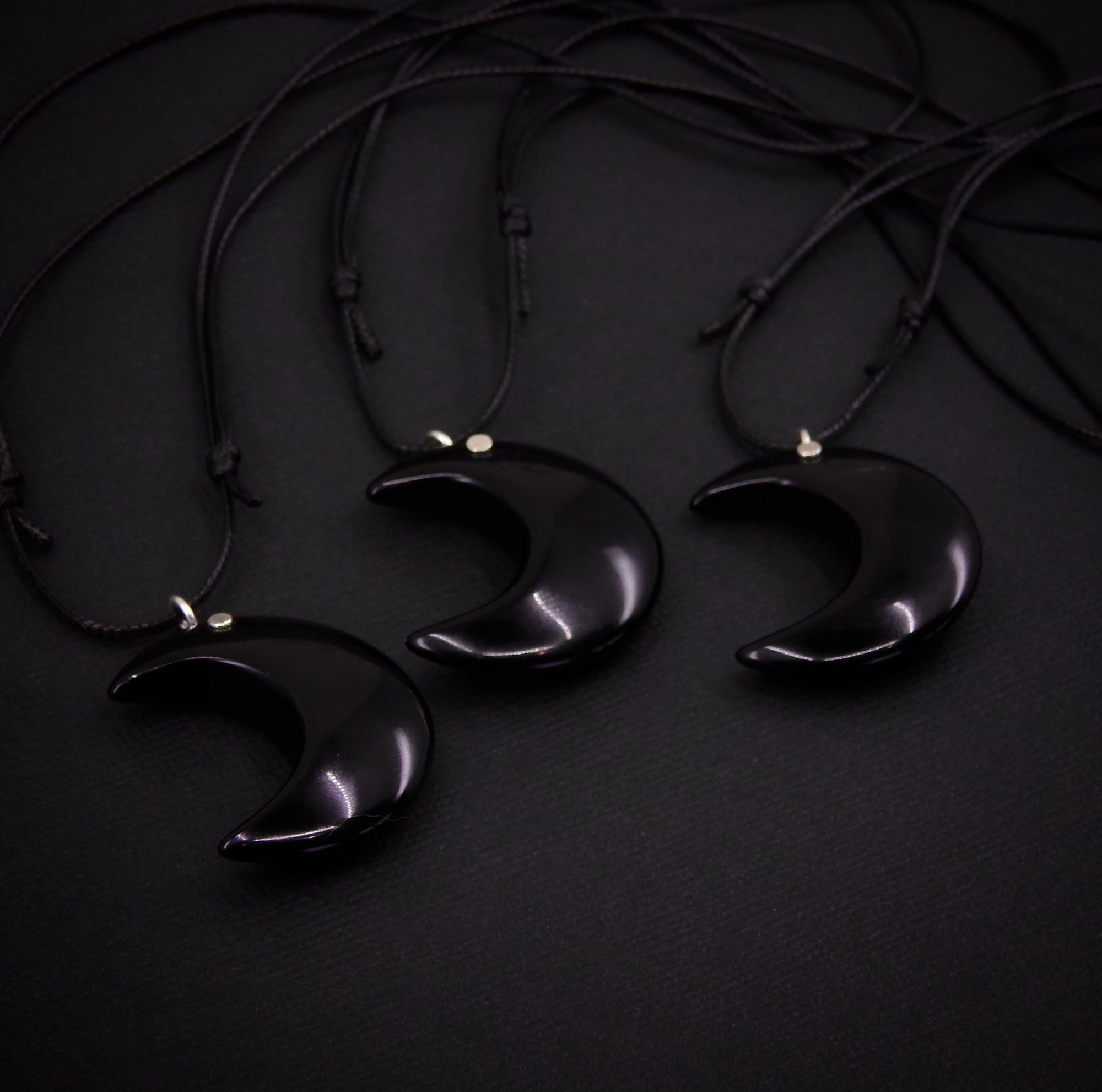 Black Onyx Crescent Moon Pendant - Sterling Silver - Made to Order