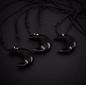 Black Onyx Crescent Moon Pendant - Sterling Silver - Made to Order