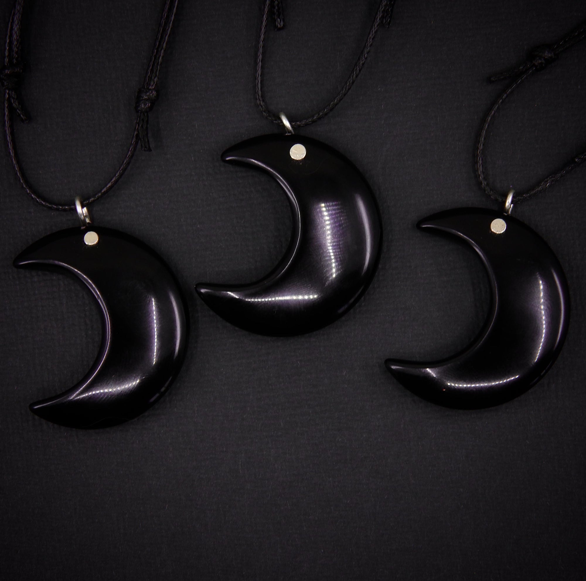 Black Onyx Crescent Moon Pendant - Sterling Silver - Made to Order