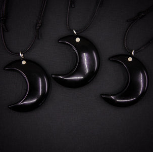 Black Onyx Crescent Moon Pendant - Sterling Silver - Made to Order
