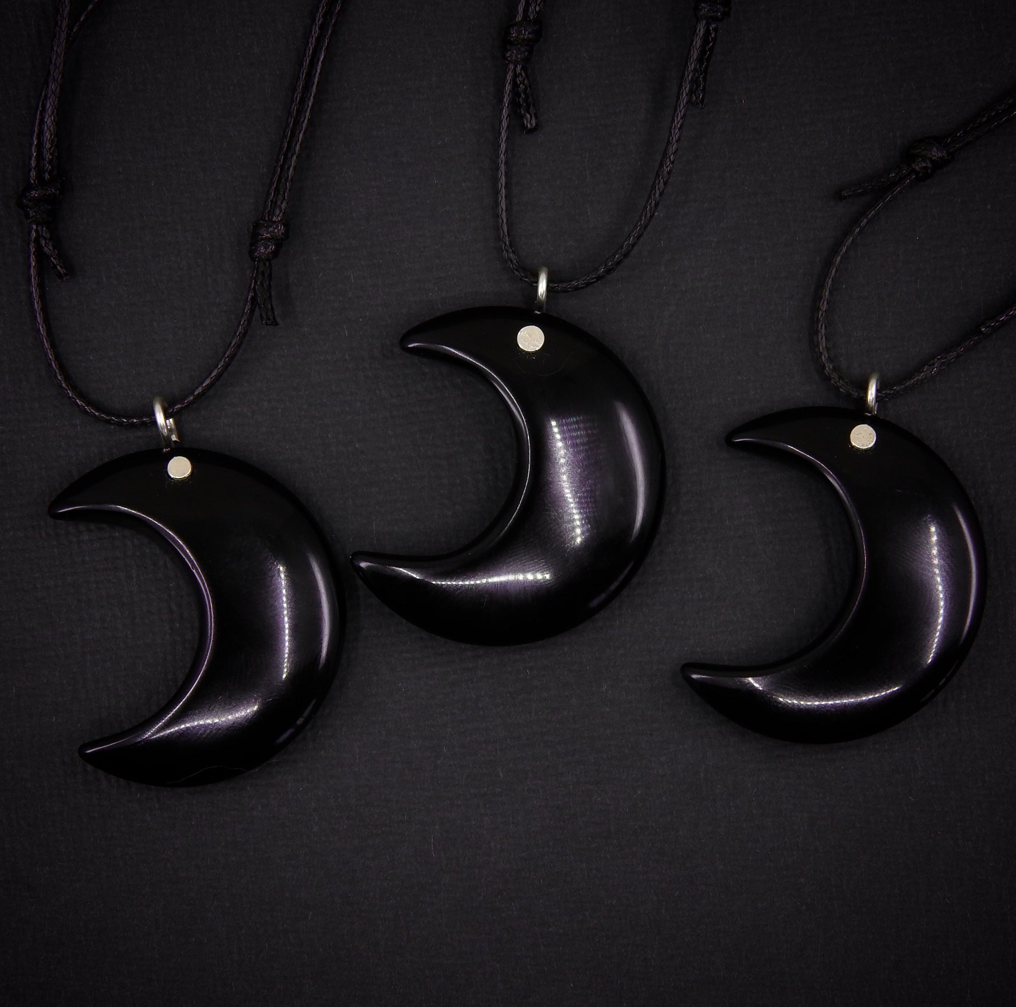 Black Onyx Crescent Moon Pendant - Sterling Silver - Made to Order