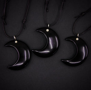 Black Onyx Crescent Moon Pendant - Sterling Silver - Made to Order
