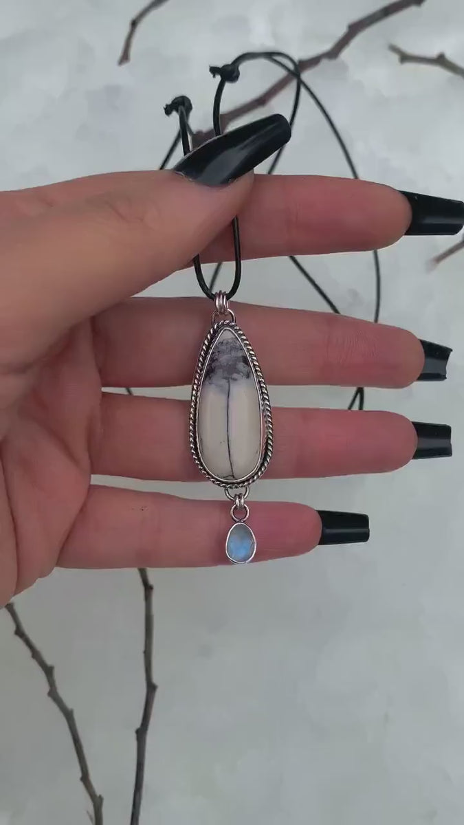Porcelain Jasper & Moonstone Pendant - Sterling Silver