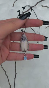 Porcelain Jasper & Moonstone Pendant - Sterling Silver