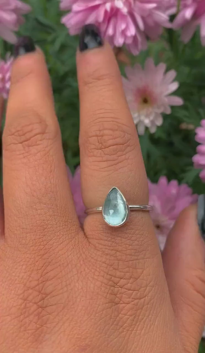 Rose Cut Aquamarine Ring - Size 7 to 7 1/4