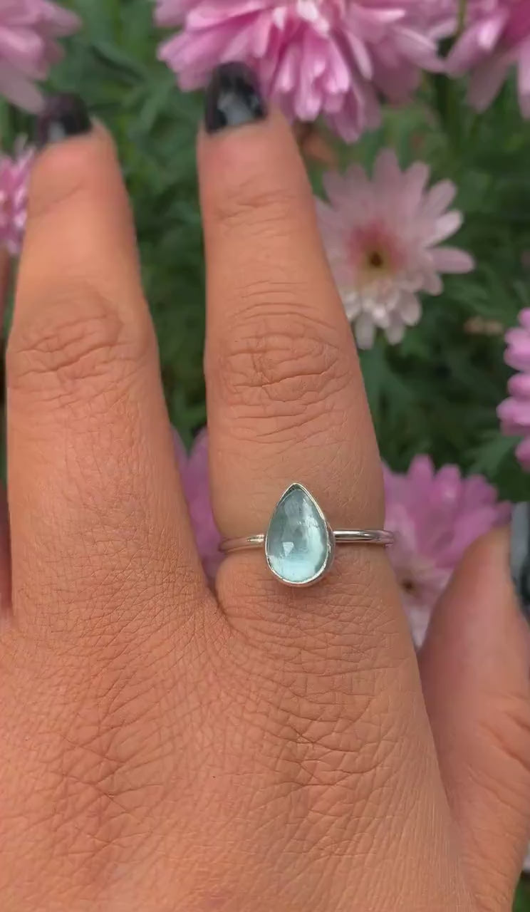 Rose Cut Aquamarine Ring - Size 7 to 7 1/4