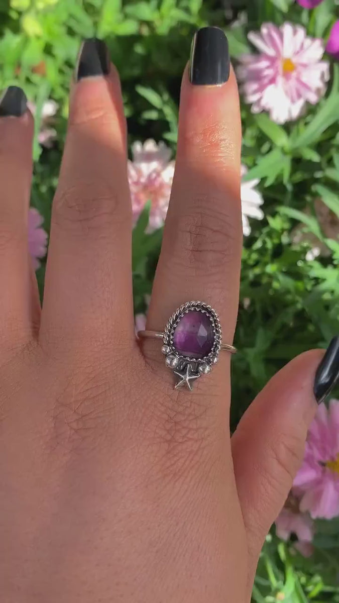 Rose Cut Fluorite Ring - Size 10 to 10 1/4