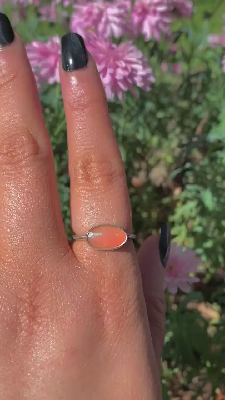 Rose Cut Peach-Pink Opal Ring - Size 7 1/4