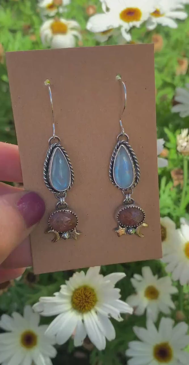 Sunstone & Moonstone Earrings - Sterling Silver