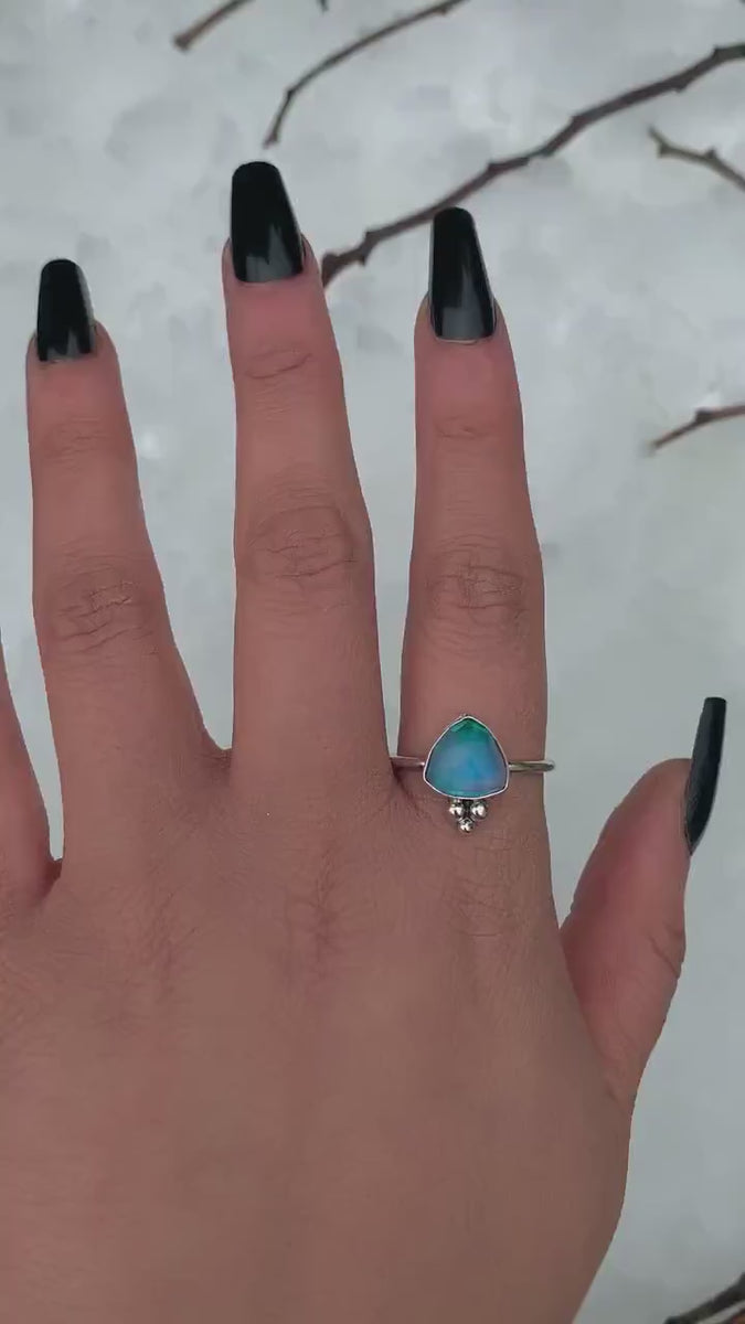 Rose Cut Clear Quartz & Aurora Opal Ring - Size 11 1/4 to 11 1/2