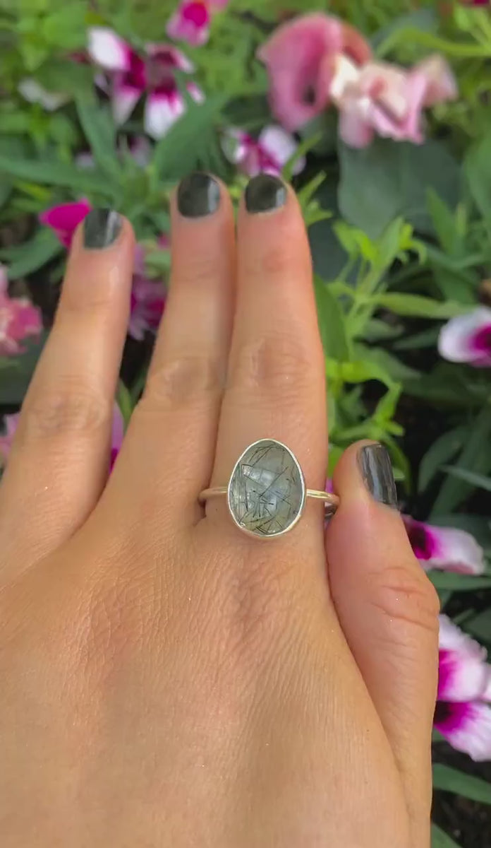 Rose Cut Rutilated Quartz Ring - Size 11 1/4