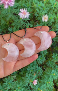 Rose Quartz Crescent Moon Pendant - Sterling Silver