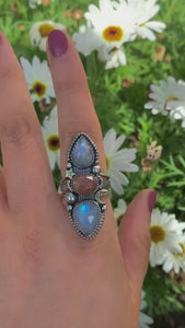 Sunstone & Moonstone Ring - Size 9 to 9 1/4