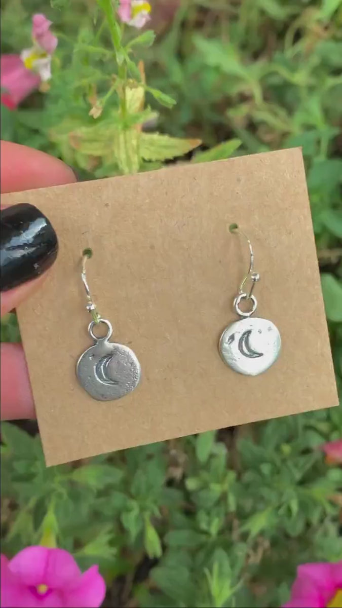 Molten Silver Moon Earrings - Sterling Silver