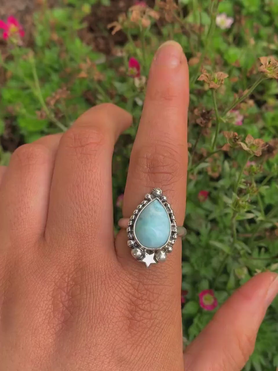 Rose Cut Larimar Ring - Size 8 1/4