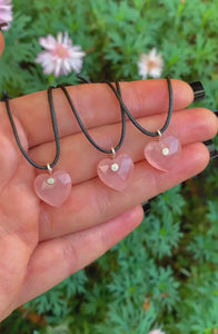 Rose Quartz Heart Pendant - Sterling Silver