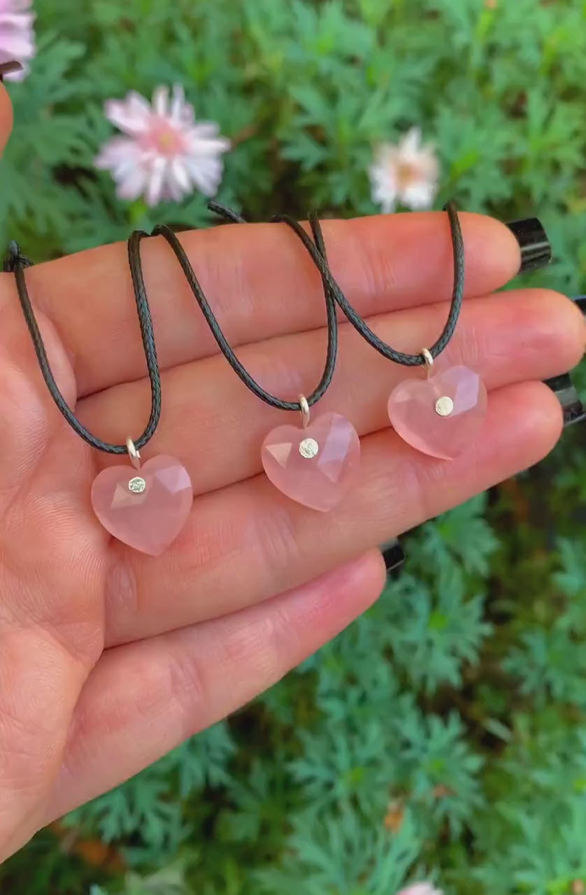 Rose Quartz Heart Pendant - Sterling Silver