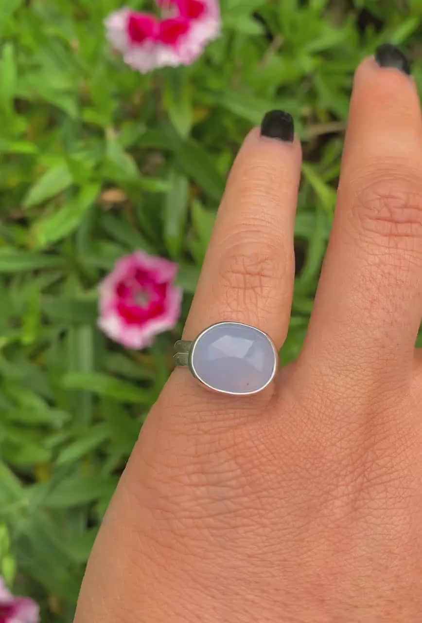 Rose Cut Blue Lace Agate Ring - Size 5