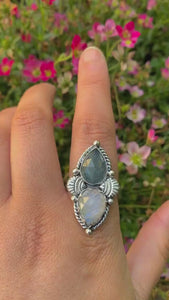 Rose Cut Aquamarine & Moonstone Ring - Size 11