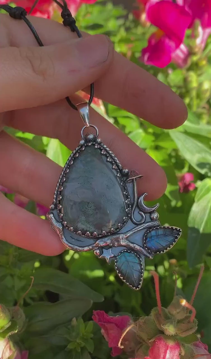 Moss Agate & Labradorite Pendant - Sterling Silver
