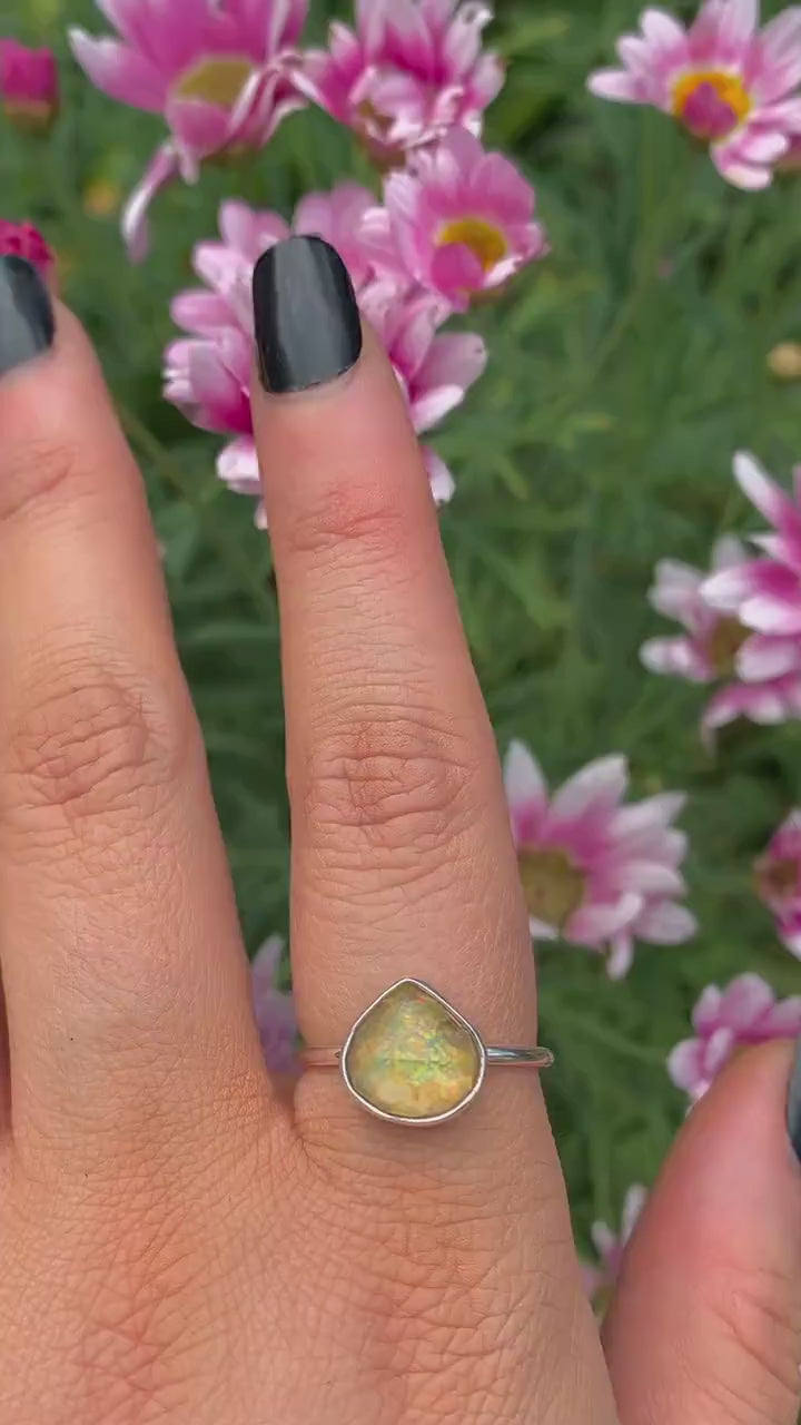 Rose Cut Clear Quartz & Monarch Opal Ring - Size 8