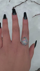 Rose Cut Clear Quartz & Aurora Opal Ring - Size 8 1/4