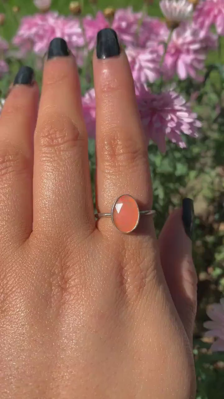 Rose Cut Peach-Pink Opal Ring - Size 8