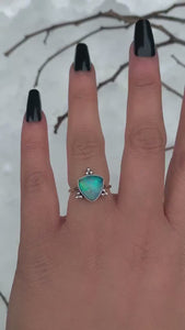 Rose Cut Clear Quartz & Aurora Opal Ring - Size 5 1/2
