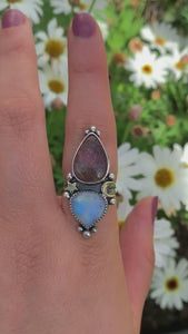 Sunstone & Moonstone Ring - Size 7 1/4 to 7 1/2