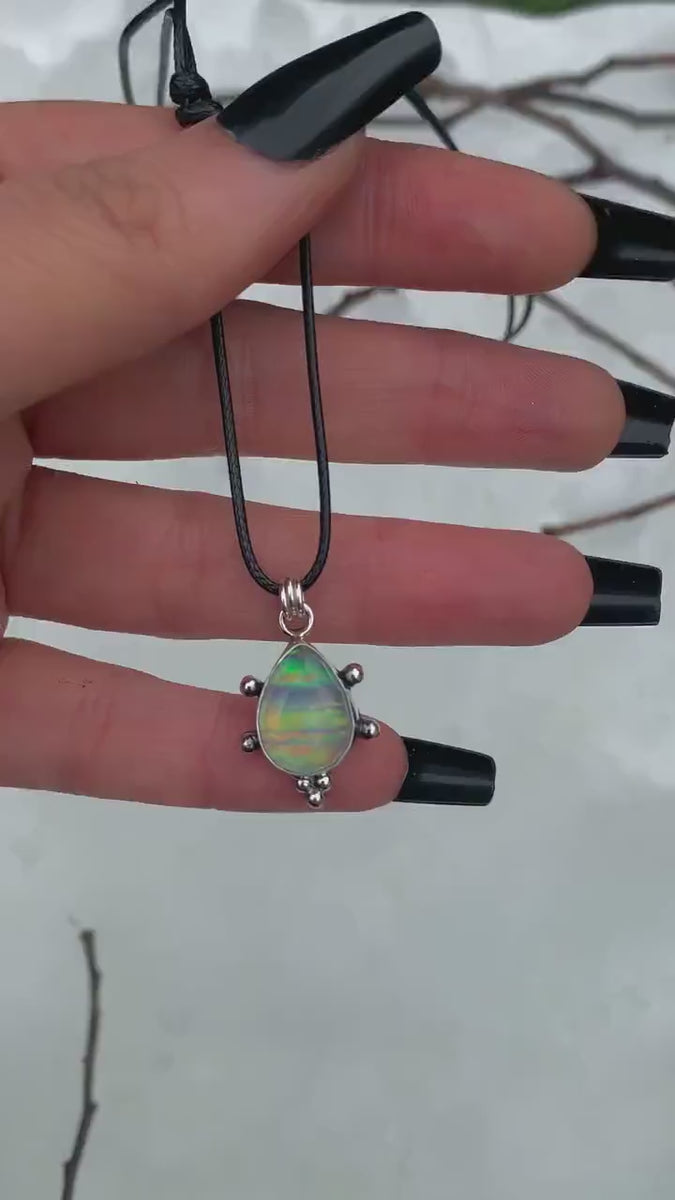 Rose Cut Himalayan Quartz & Aurora Opal Pendant - Sterling Silver