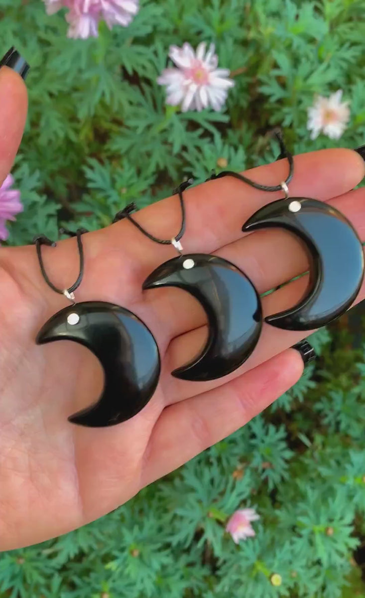 Black Onyx Crescent Moon Pendant - Sterling Silver