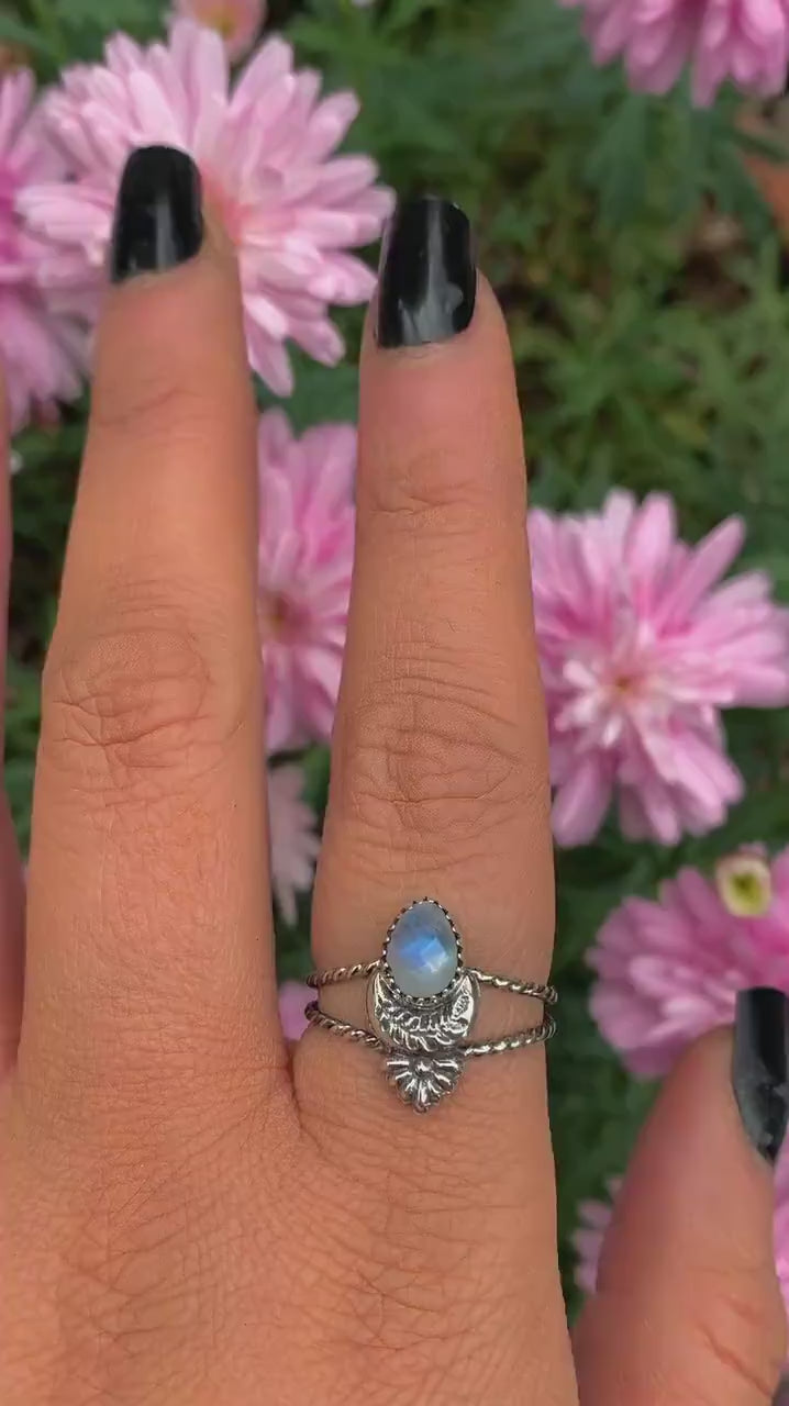 Rose Cut Moonstone Ring - Size 8