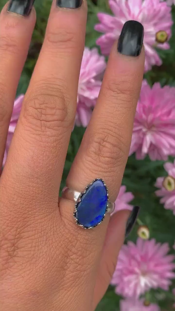 Blue Australian Opal Ring - Size 8 1/4 to 8 1/2