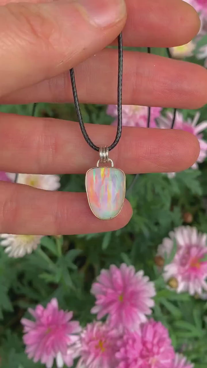 Rose Cut Clear Quartz & Aurora Opal Pendant- Sterling Silver and 14 Karat Rose Gold