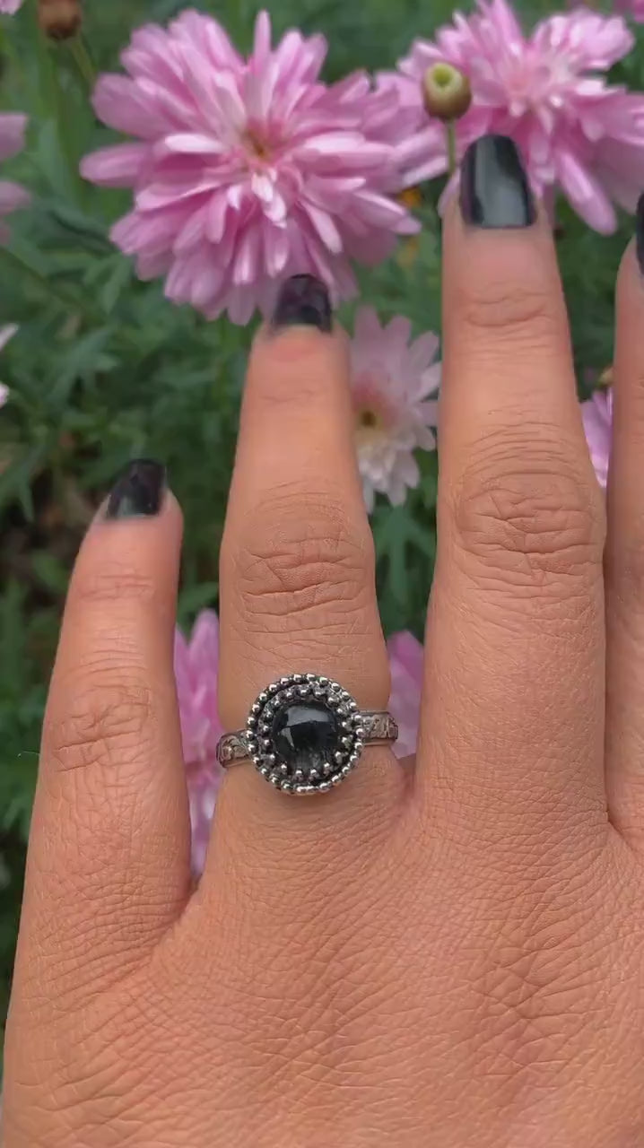 Black Rutilated Quartz Ring - Size 6