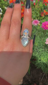 Moonstone & Angel Aura Quartz Ring - Size 8