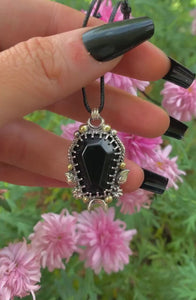 Black Onyx Coffin Pendant - Sterling Silver