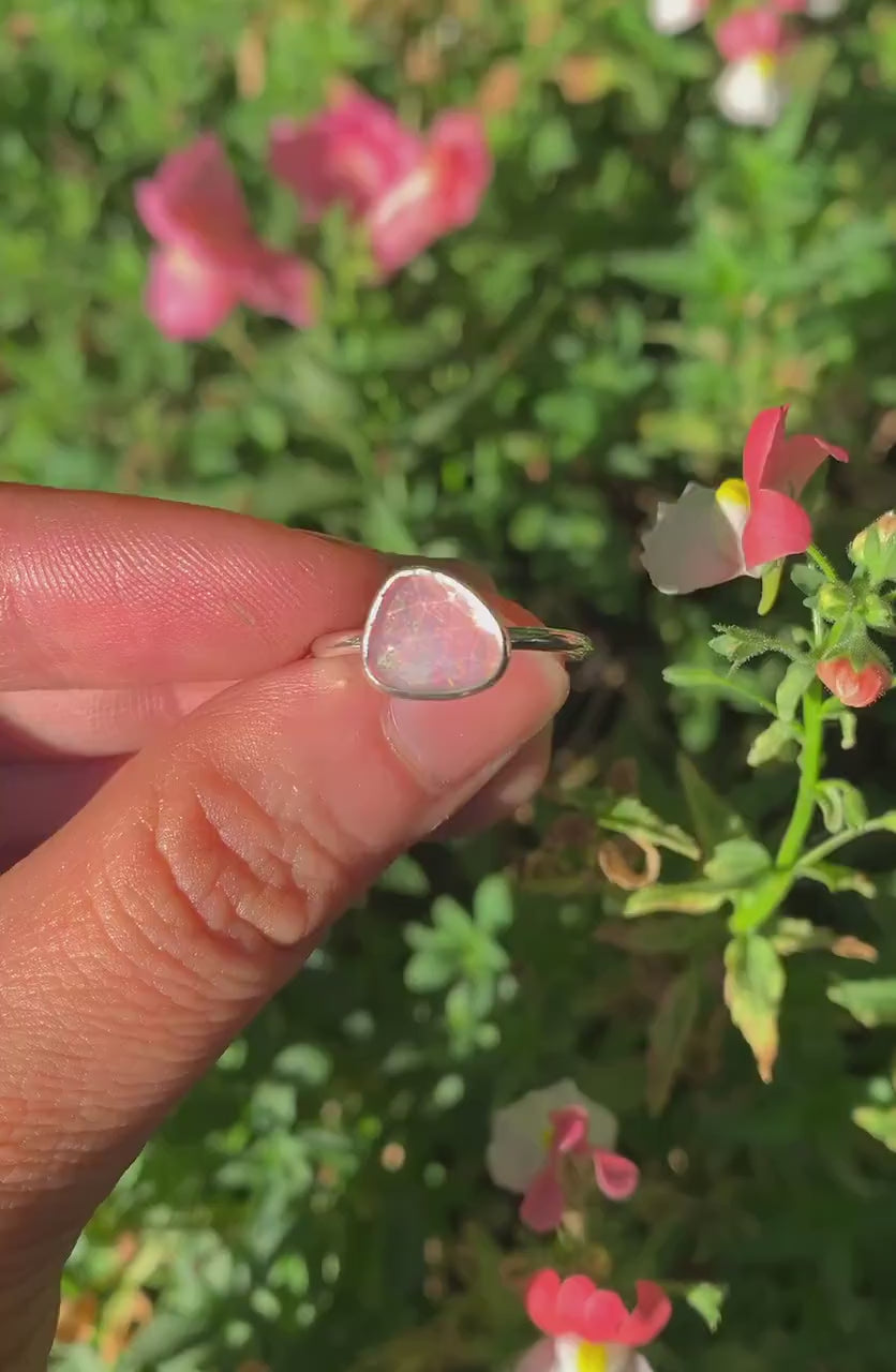 Rose Cut Pink Opal Ring - Size 6