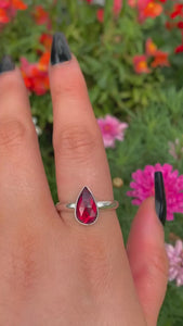 Rose Cut Rhodolite Garnet Ring - Size 10 to 10 1/4