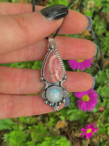 Moonstone & Rhodochrosite Pendant - Sterling Silver