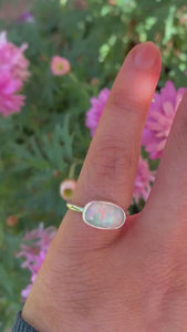 Rose Cut Clear Quartz & Aurora Opal Ring - Size 4