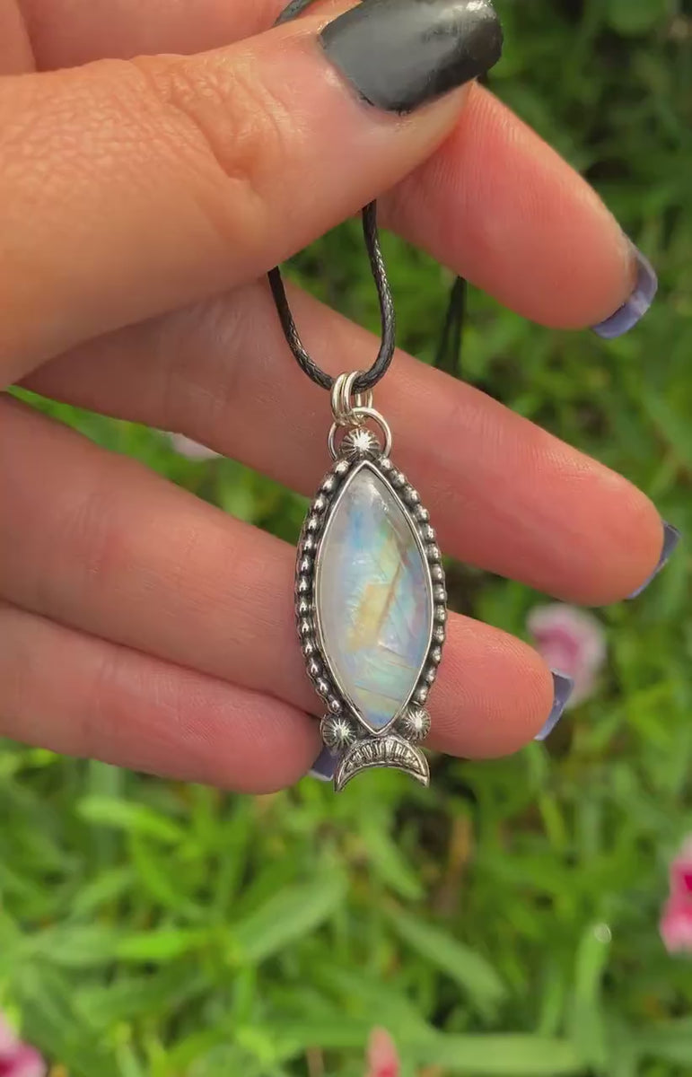Marquise Moonstone Pendant - Sterling Silver